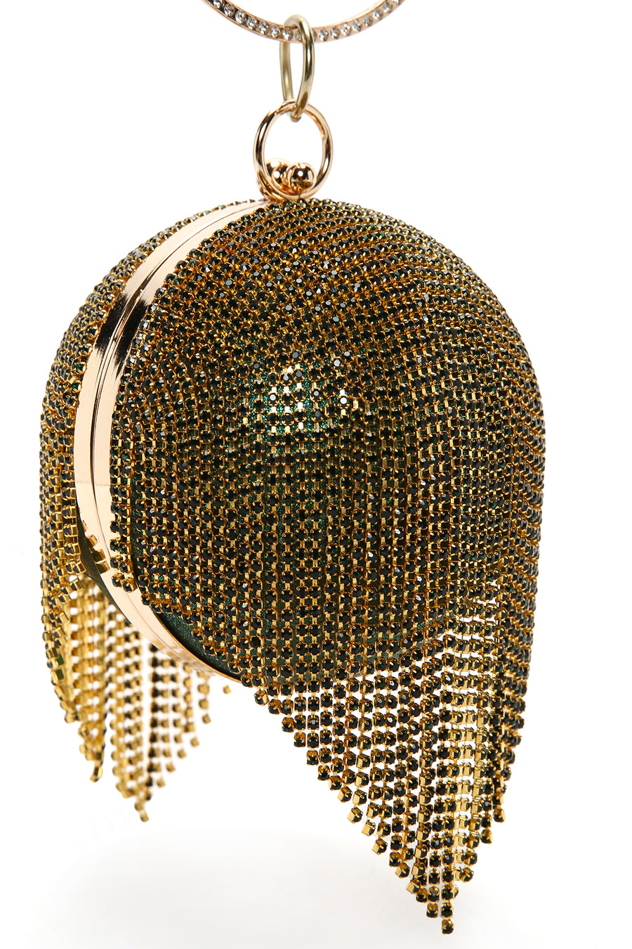 Women's Green Long Strap Chain Detailed Stone Handbag
