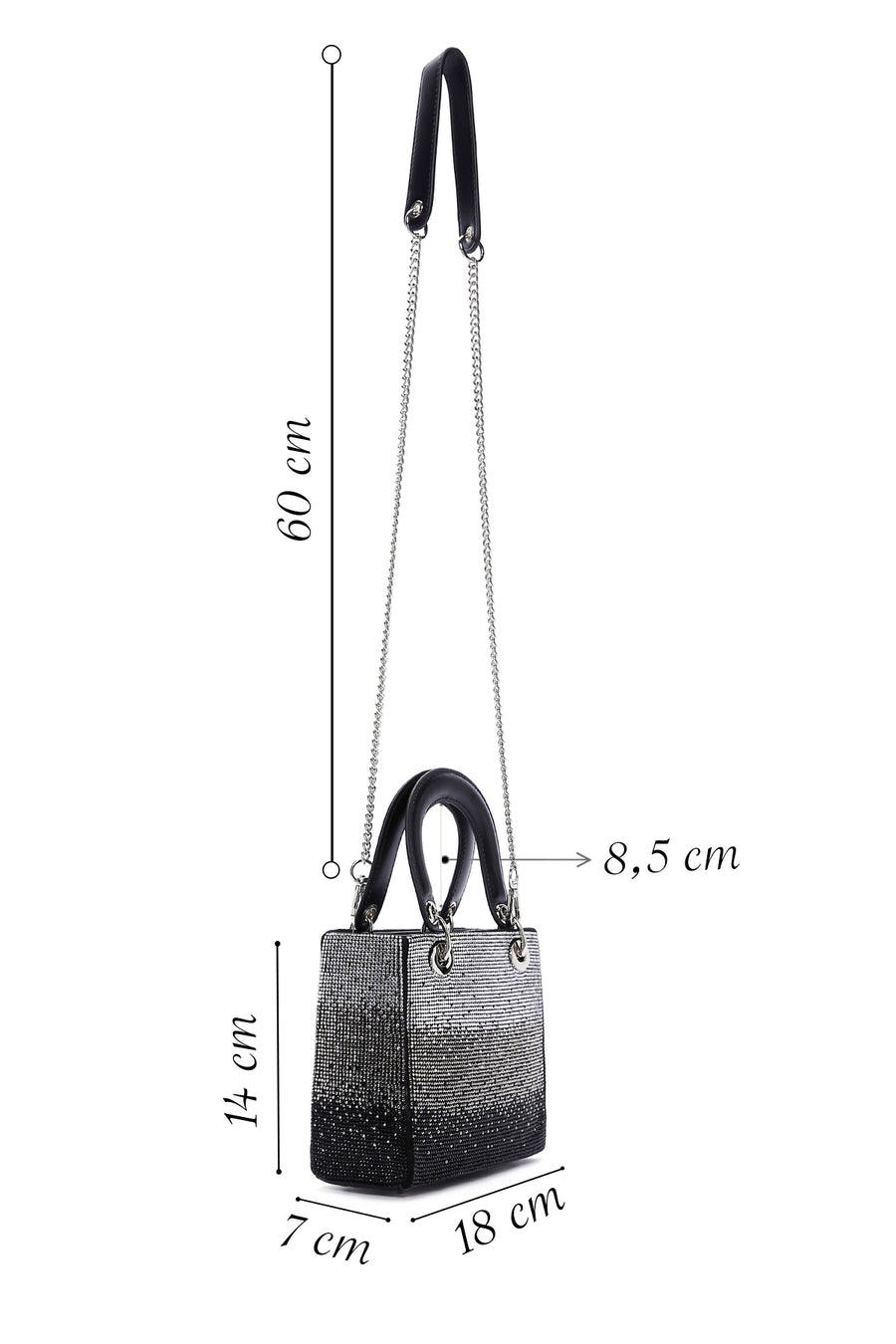 Women's Black Long Chain Strap Stone Handbag