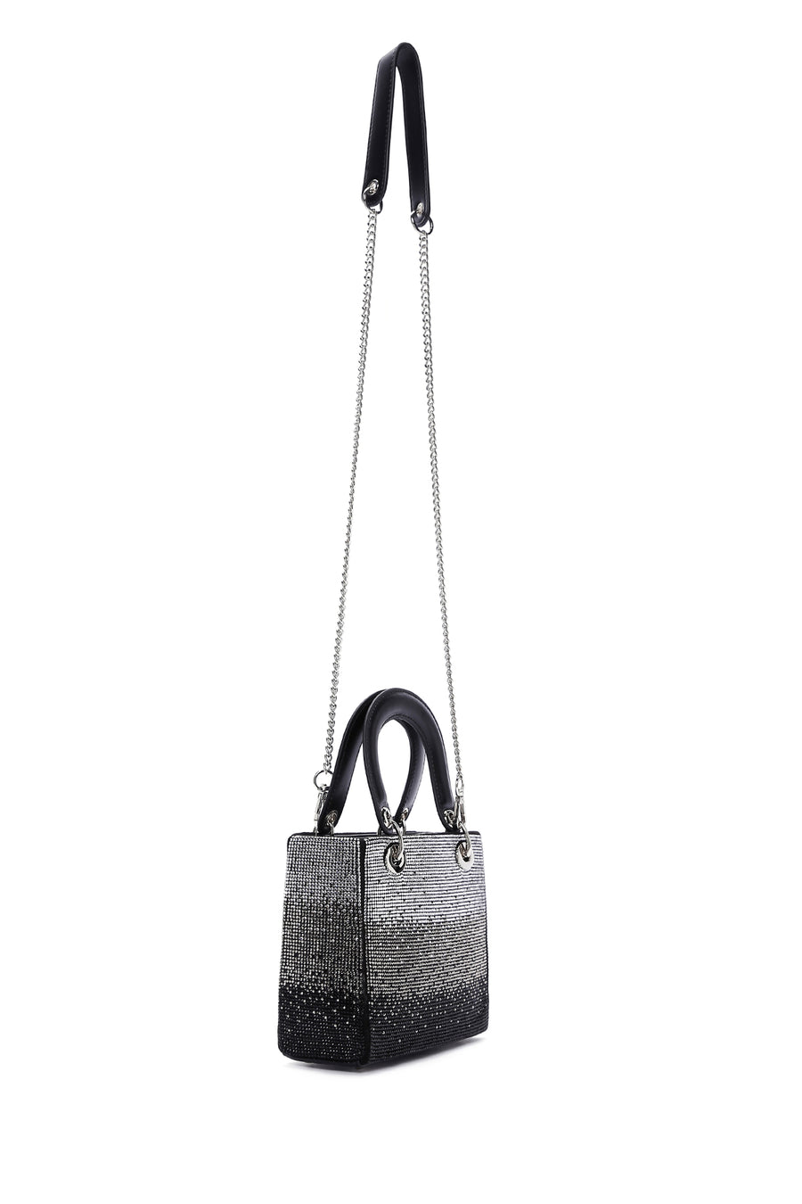 Women's Black Long Chain Strap Stone Handbag
