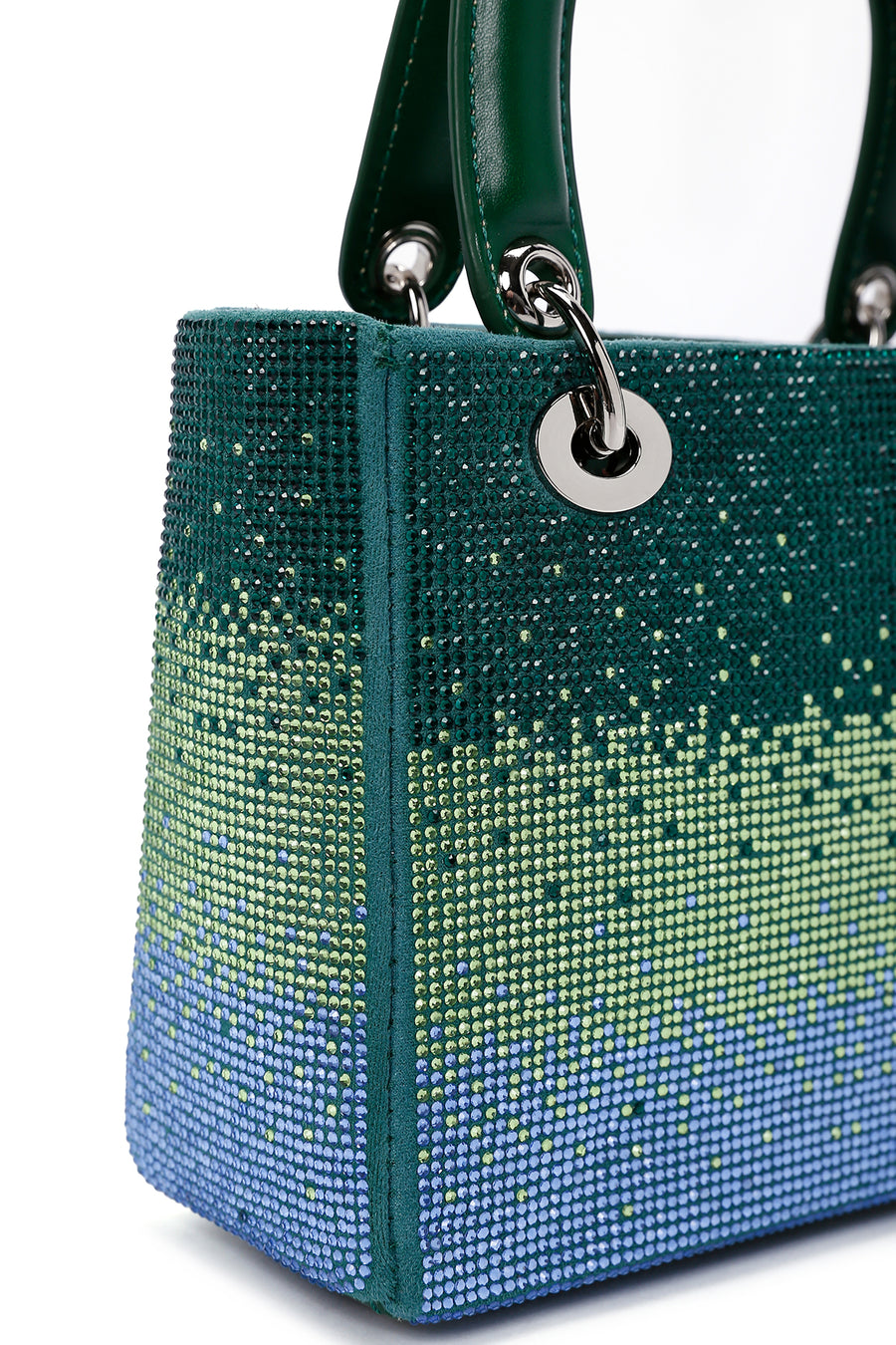 Women's Green Long Chain Strap Stone Handbag