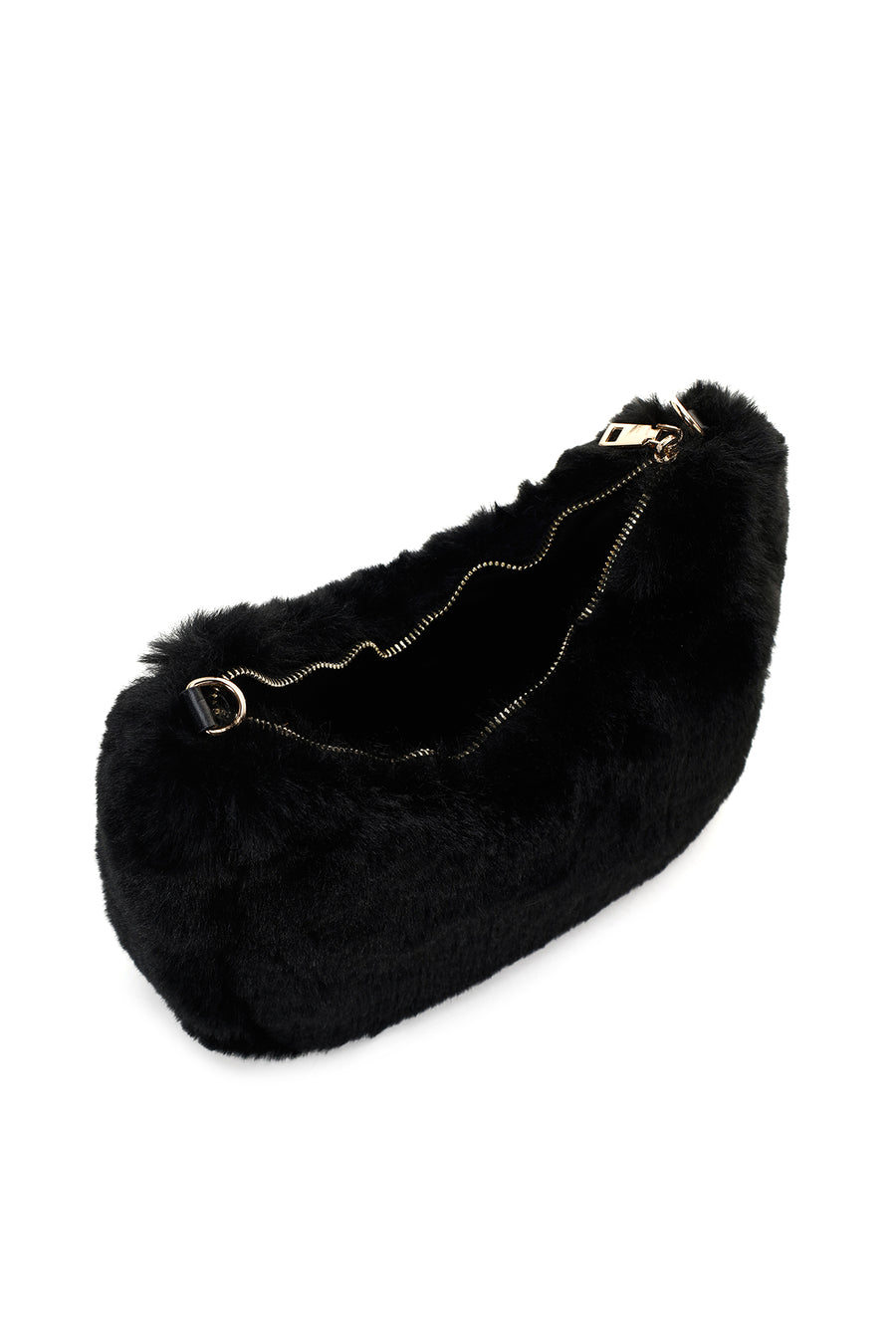 Women's Black Long Chain Strap Plush Handbag
