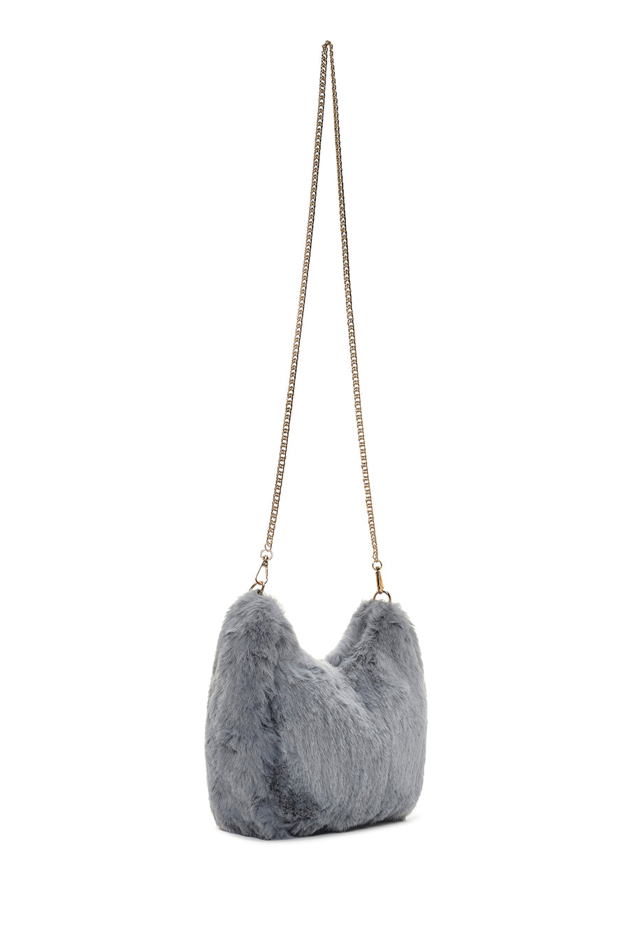 Women's Gray Long Chain Strap Plush Handbag