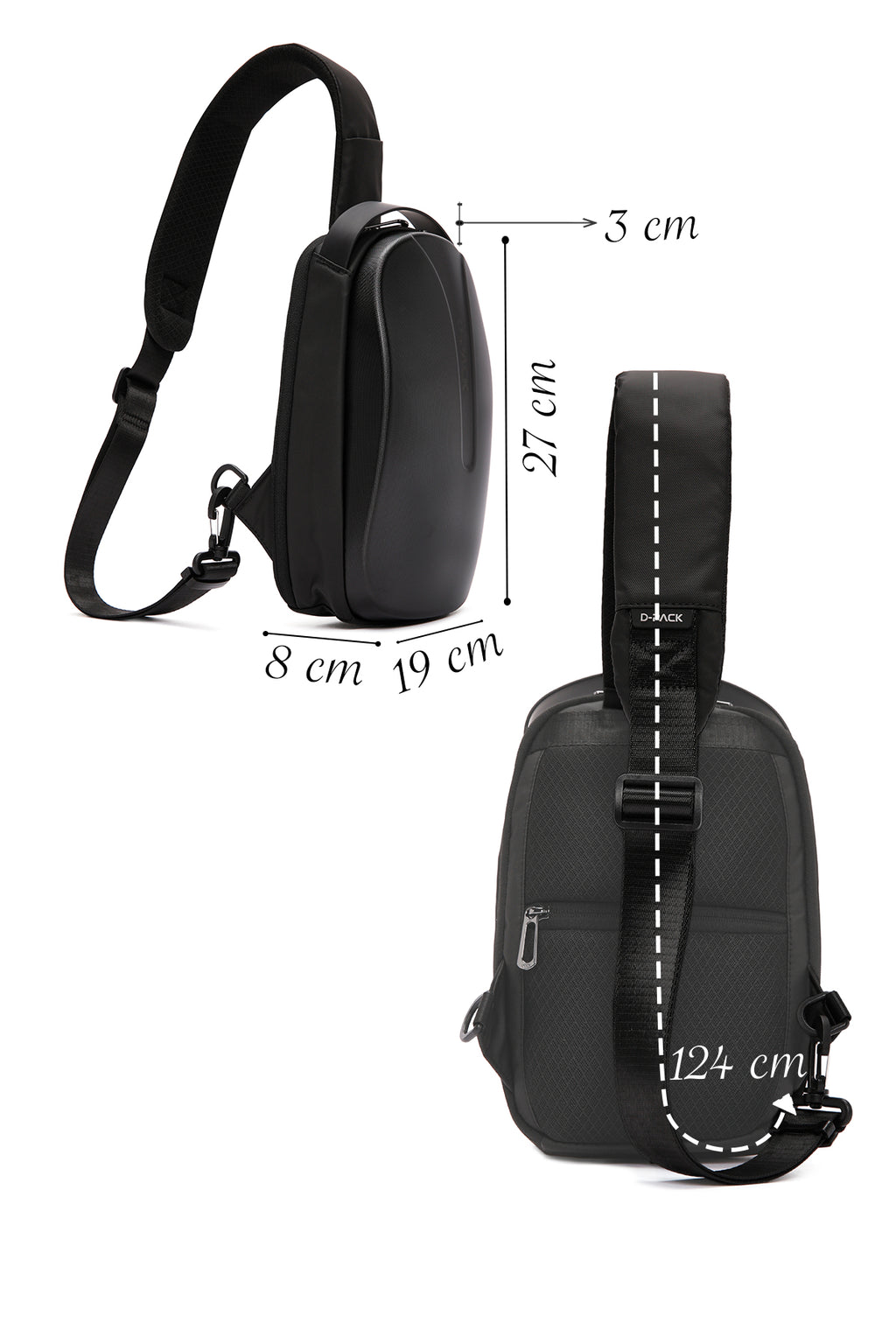 D-Pack Erkek Siyah Teknolojik Hardcase Uzun Askılı Omuz Çantası