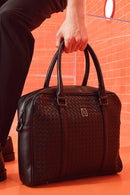 Men's Black Knitted Patterned Briefcase | Derimod