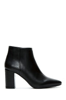 Women's Black Thick Heeled Zippered Leather Boots | Derimod