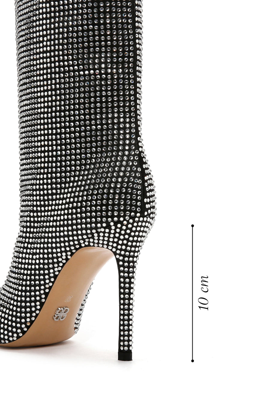 Women's Black Stone Thin Heeled Leather Boots