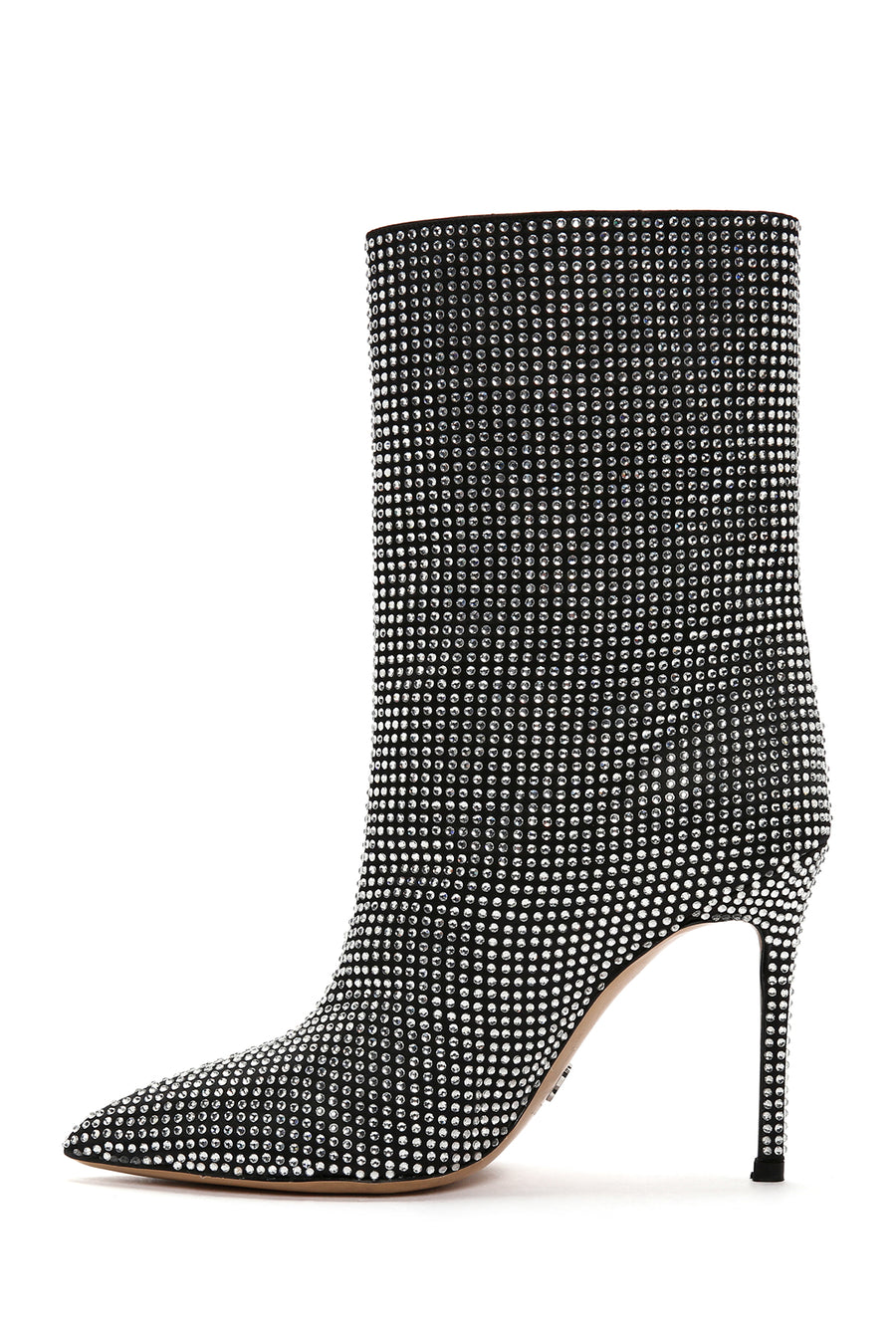 Women's Black Stone Thin Heeled Leather Boots