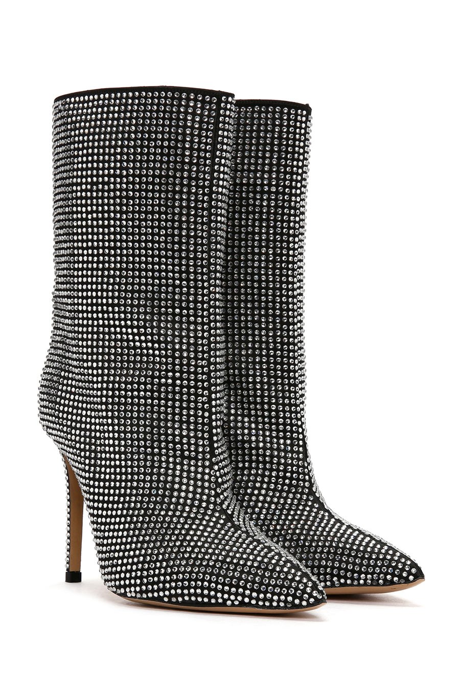 Women's Black Stone Thin Heeled Leather Boots