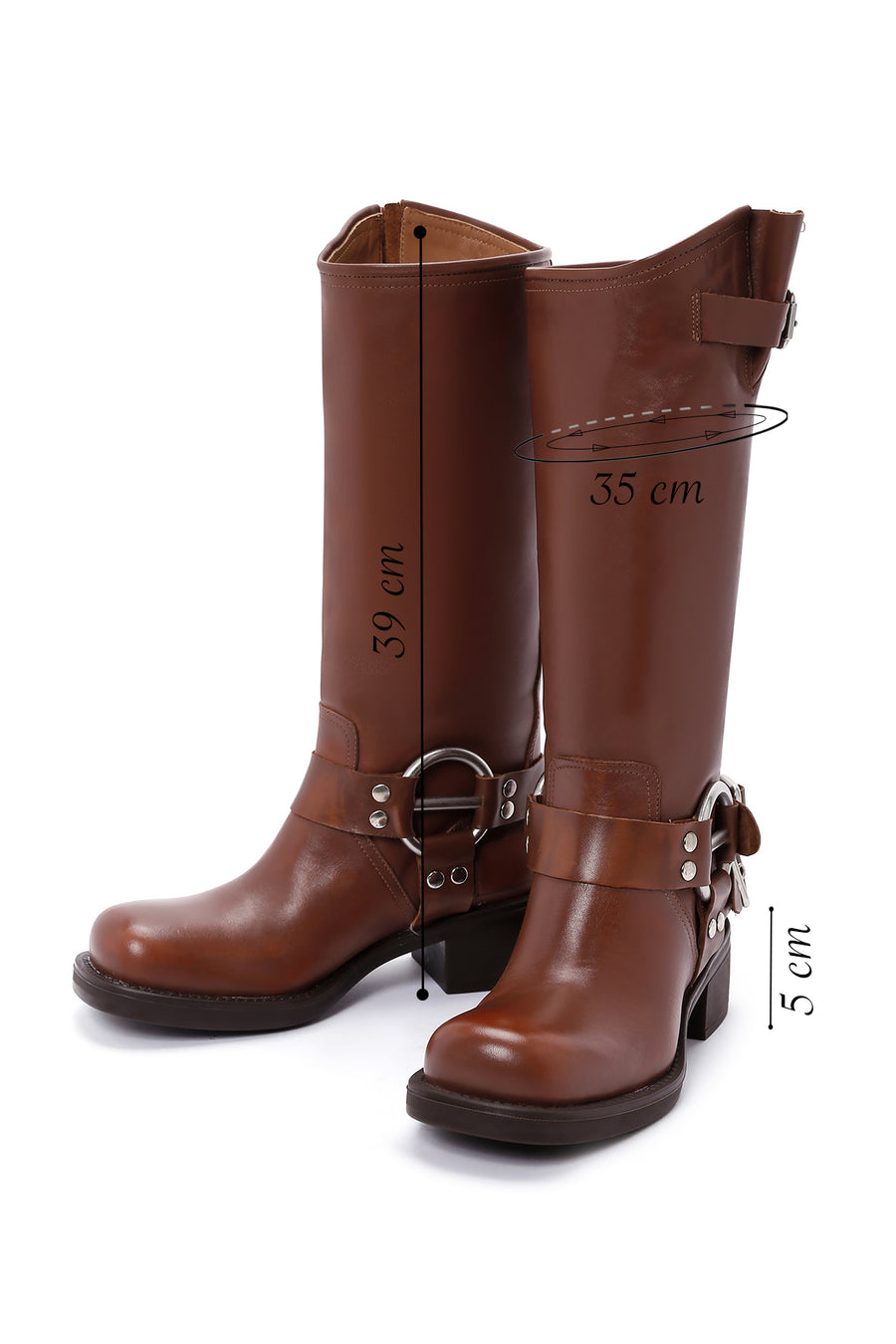 Women's Brown Leather Buckle Boots