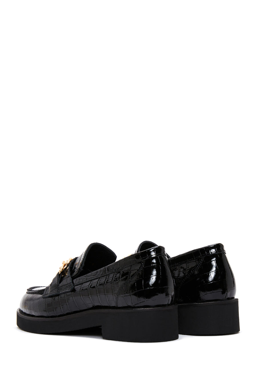 Women's Black Buckled Crocodile Patterned Leather Masculine Loafer