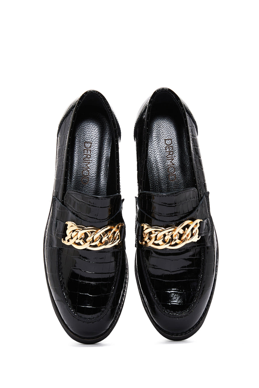 Women's Black Buckled Crocodile Patterned Leather Masculine Loafer