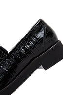 Women's Black Buckled Crocodile Patterned Leather Masculine Loafer | Derimod