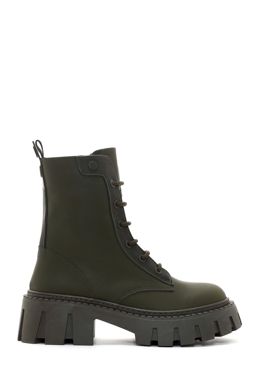 Women's Khaki Thick Soled Zippered Leather Boots 23WFD1310MT | Derimod