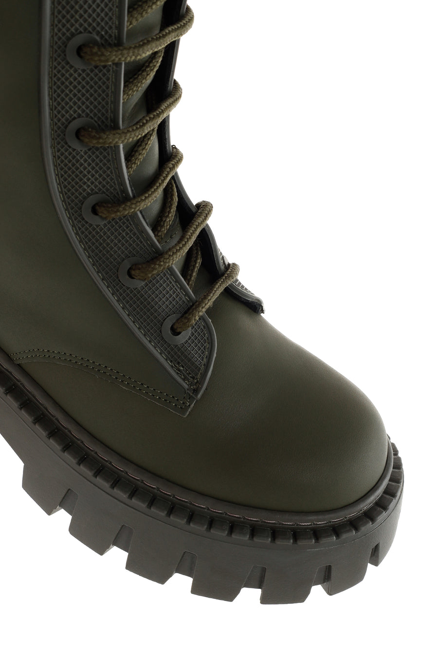 Women's Khaki Thick Soled Zippered Leather Boots