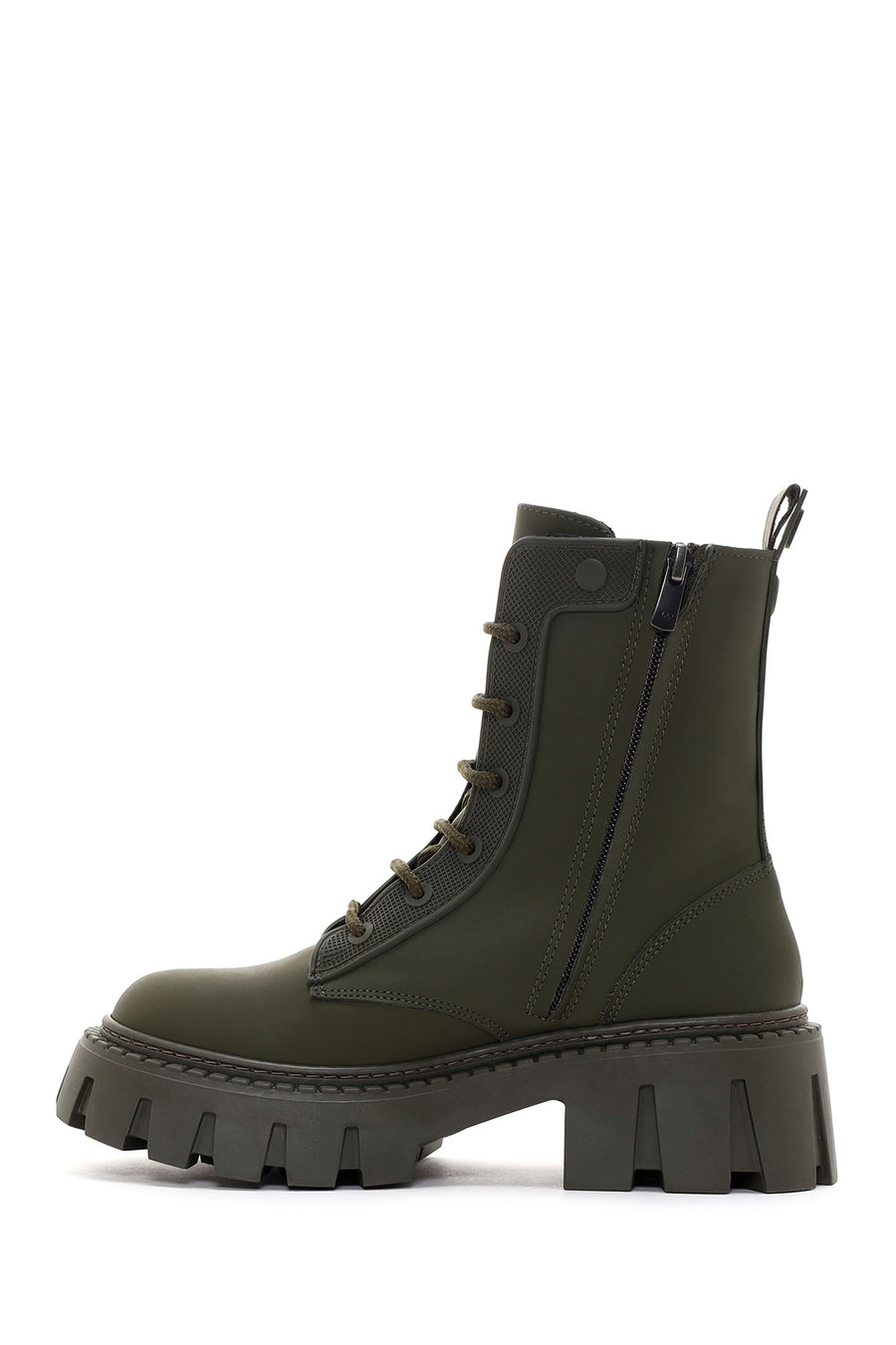 Women's Khaki Thick Soled Zippered Leather Boots