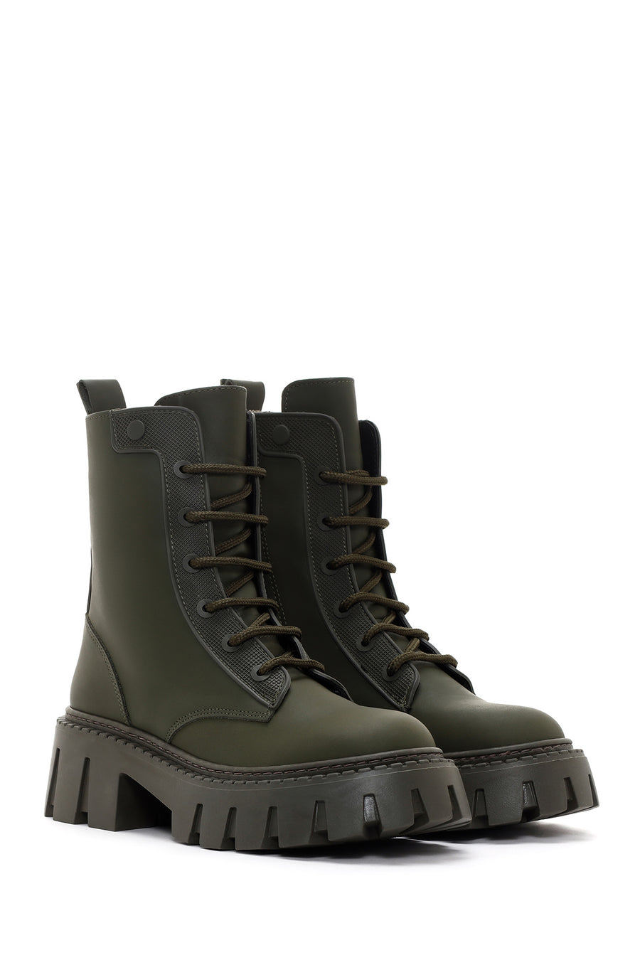 Women's Khaki Thick Soled Zippered Leather Boots