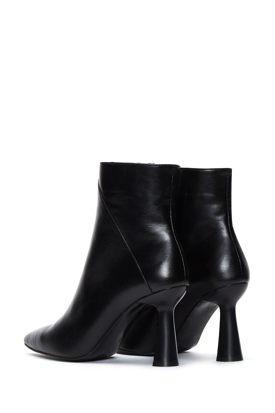 Women's Black Zippered Thin Heeled Leather Boots