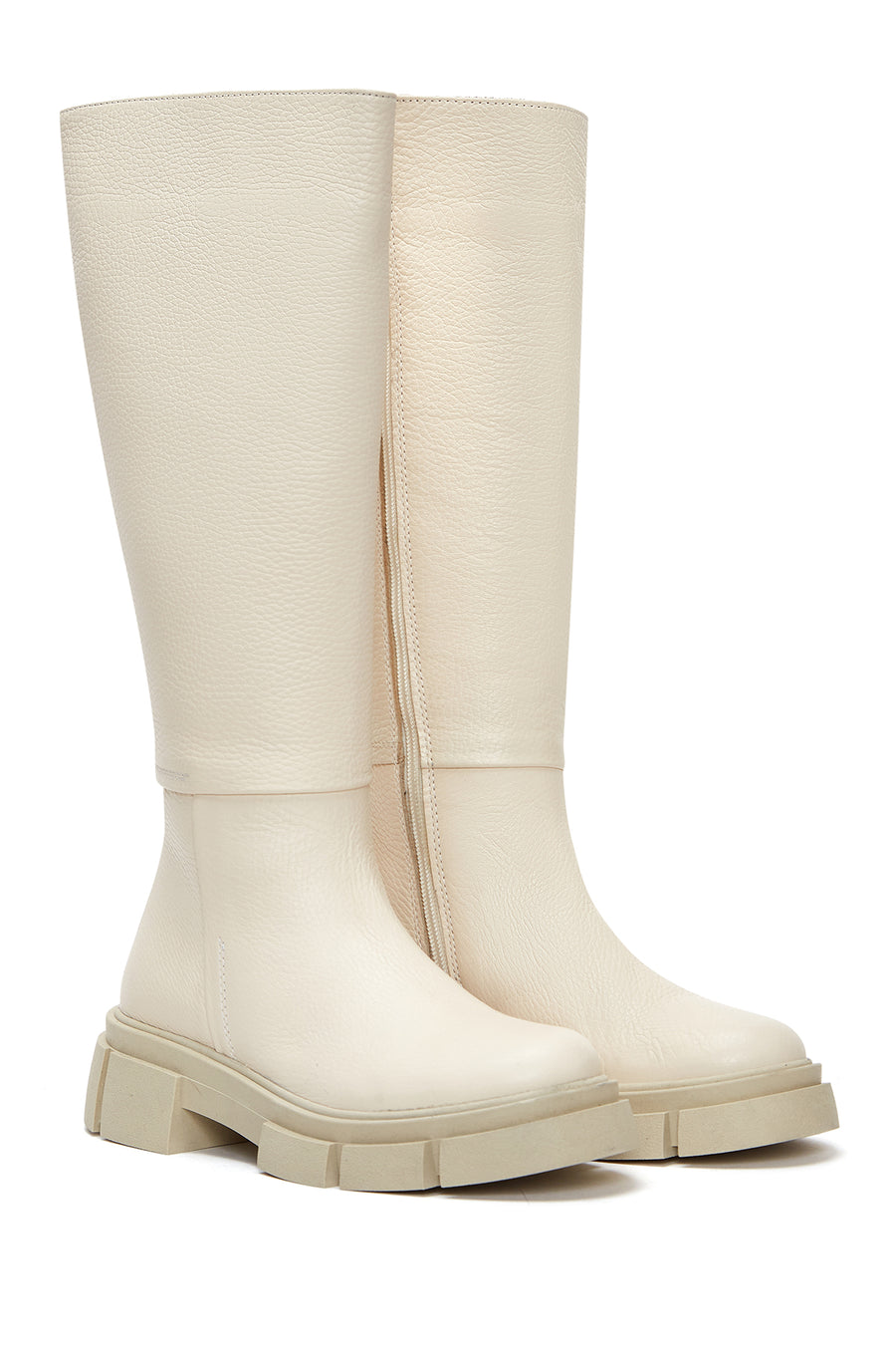 Women's Beige Zippered Leather Boots