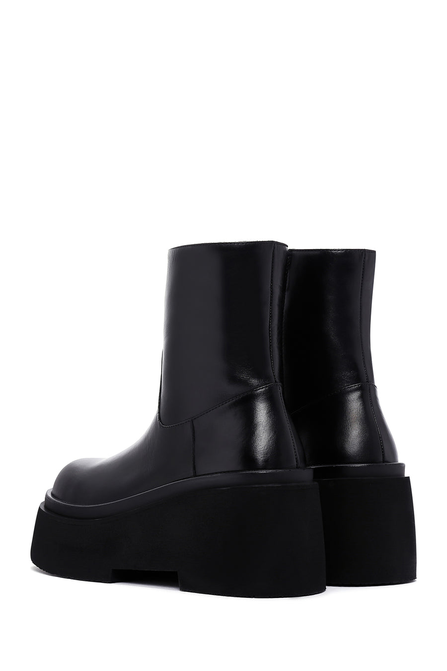 Women's Black Thick Soled Zippered Leather Boots