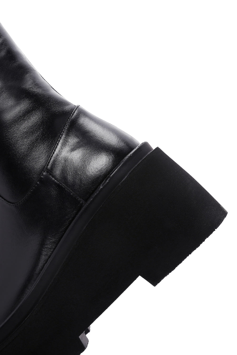 Women's Black Thick Soled Zippered Leather Boots