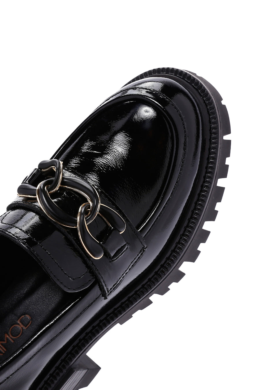 Women's Black Thick Soled Buckle Patent Leather Casual Loafer