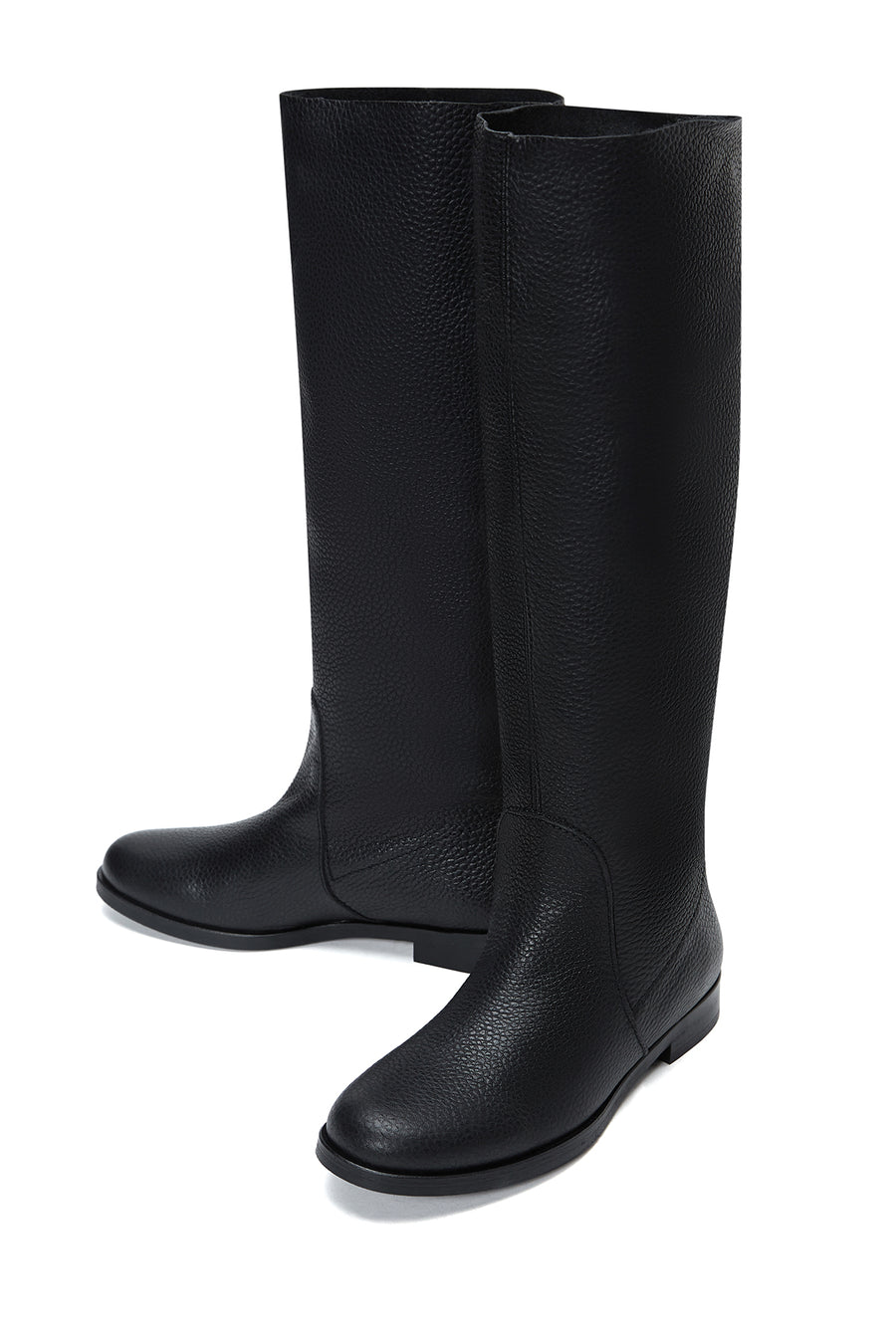 Women's Black Leather Flat Boots