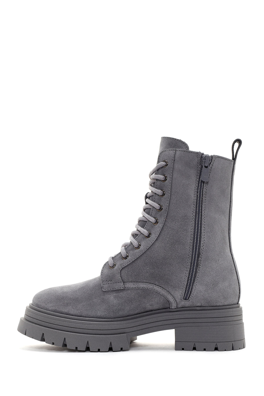 Women's Gray Thick Soled Suede Leather Boots
