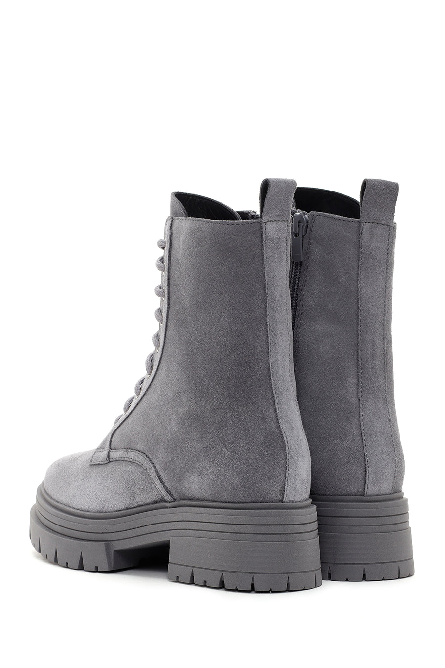 Women's Gray Thick Soled Suede Leather Boots