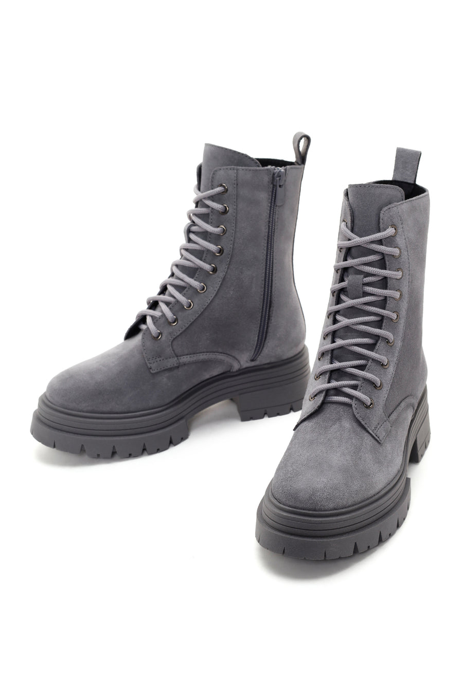 Women's Gray Thick Soled Suede Leather Boots