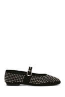 Women's Black Stone Leather Ballerinas | Derimod