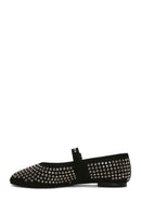 Women's Black Stone Leather Ballerinas | Derimod