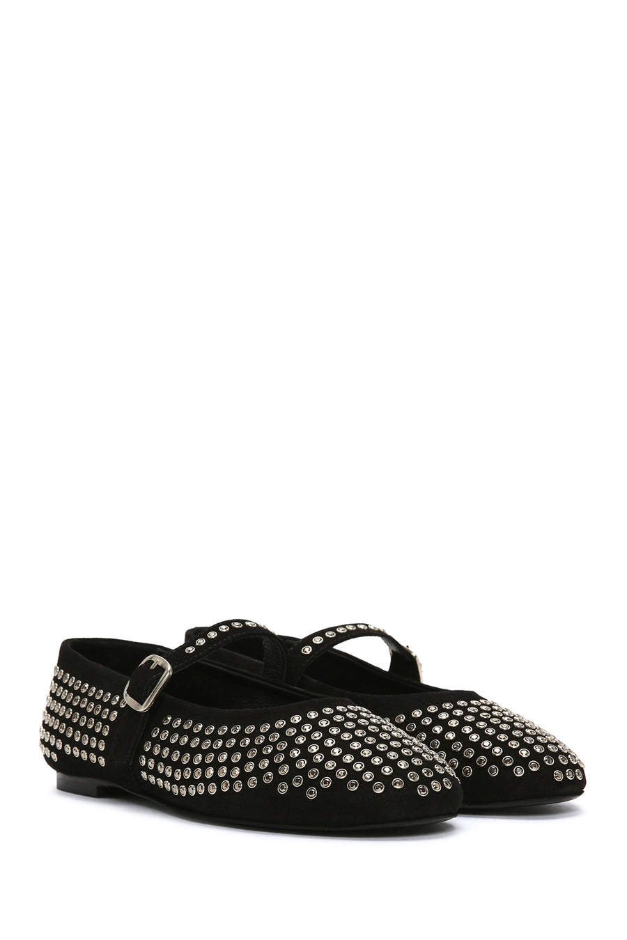Women's Black Stone Leather Ballerinas