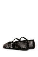 Women's Black Stone Leather Ballerinas | Derimod