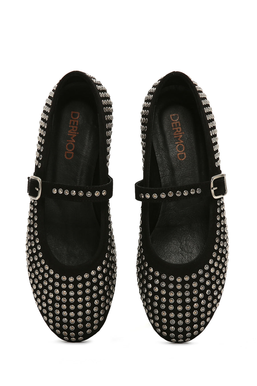Women's Black Stone Leather Ballerinas