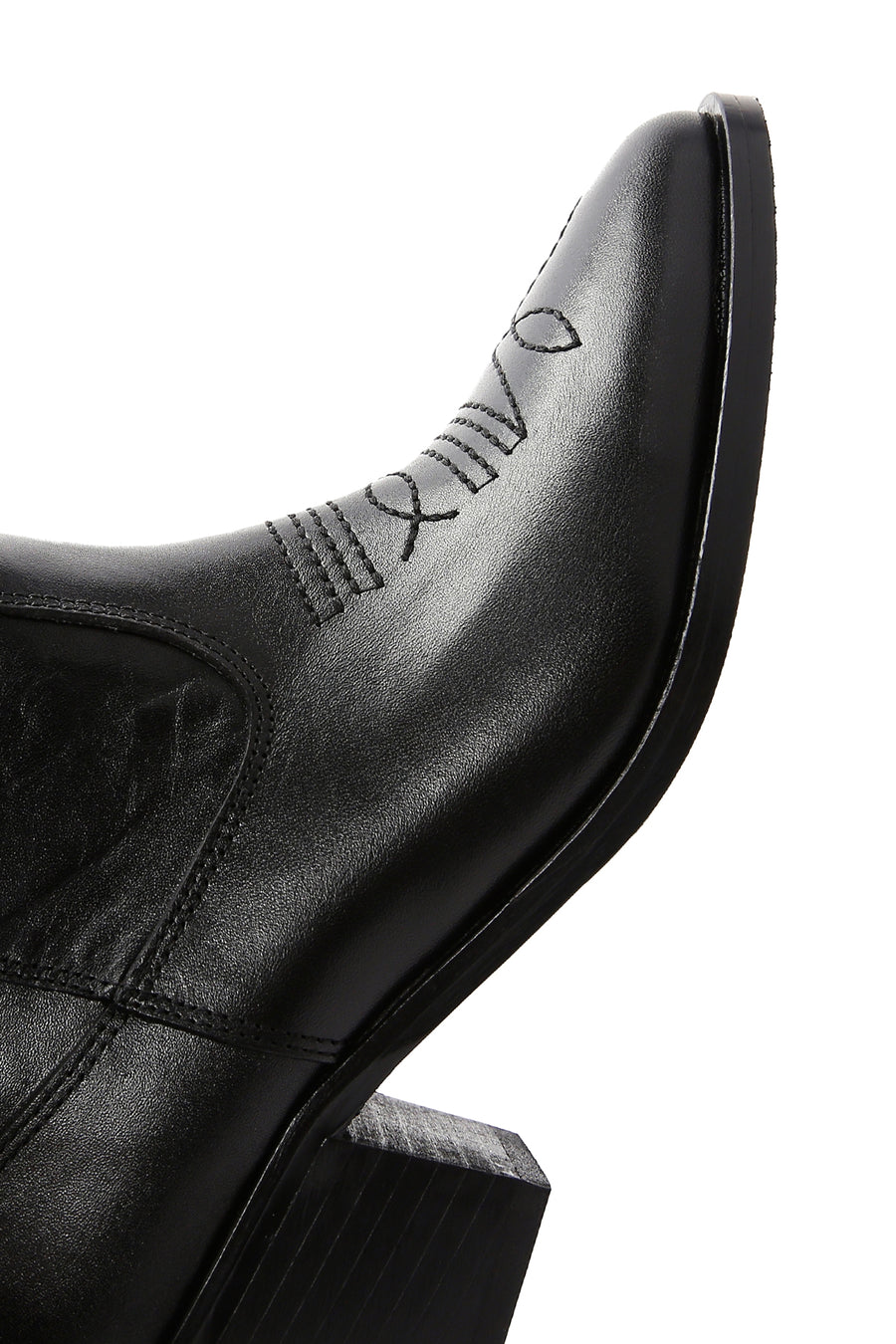 Women's Black Leather Heeled Cowboy Western Boots