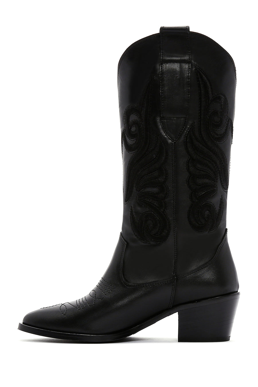 Women's Black Leather Heeled Cowboy Western Boots