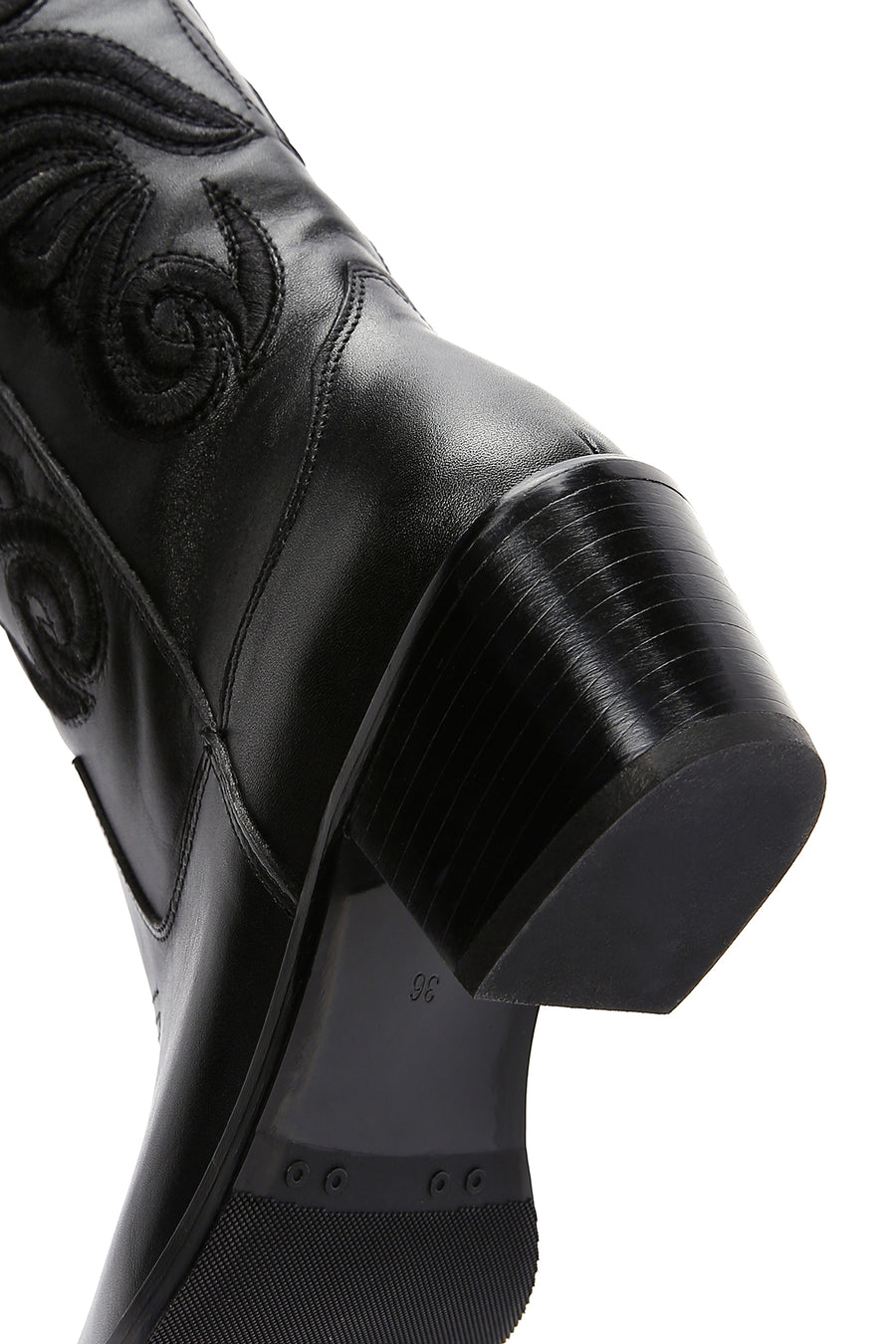 Women's Black Leather Heeled Cowboy Western Boots