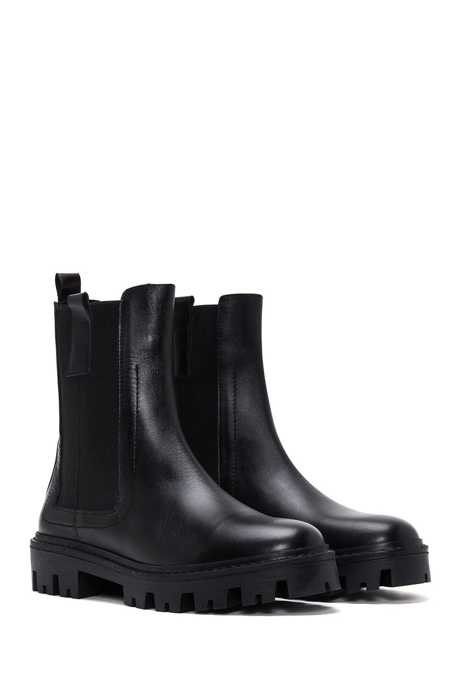 Women's Black Thick Soled Leather Chelsea Boots
