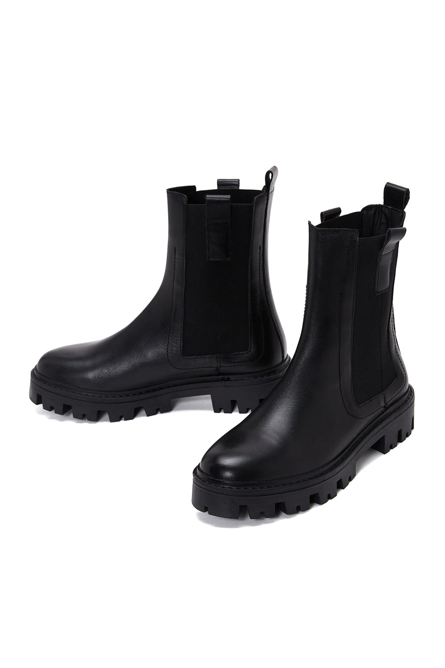 Women's Black Thick Soled Leather Chelsea Boots