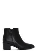 Women's Black Zipper Heeled Leather Classic Boots | Derimod