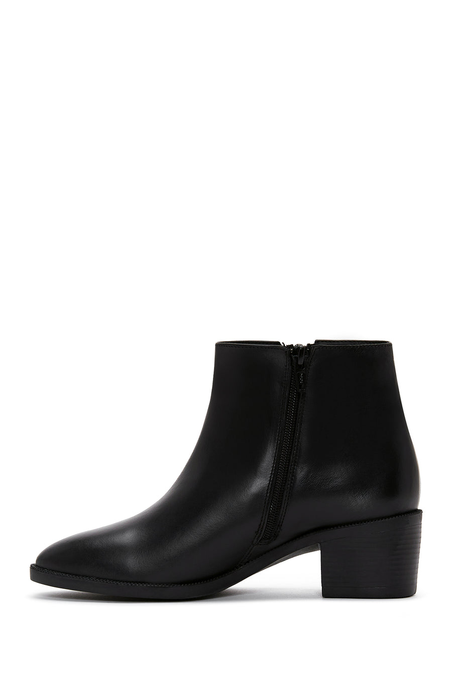 Women's Black Zipper Heeled Leather Classic Boots