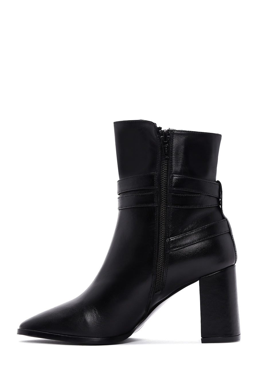 Women's Black Leather Heeled Boots