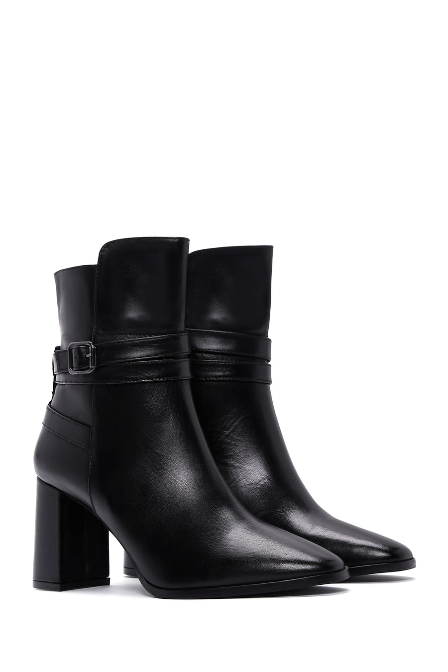 Women's Black Leather Heeled Boots