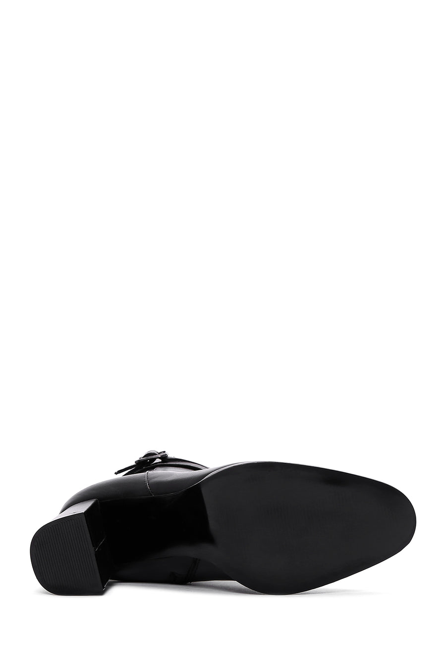 Women's Black Leather Heeled Boots