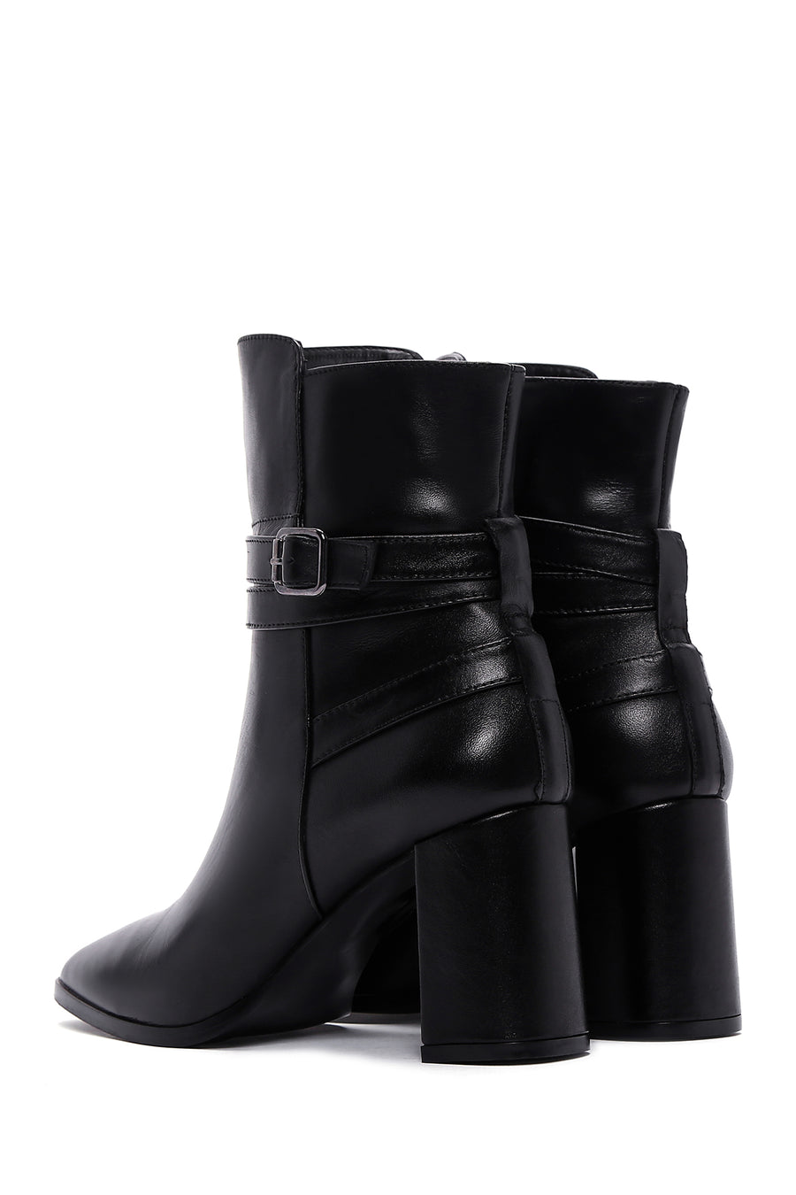 Women's Black Leather Heeled Boots