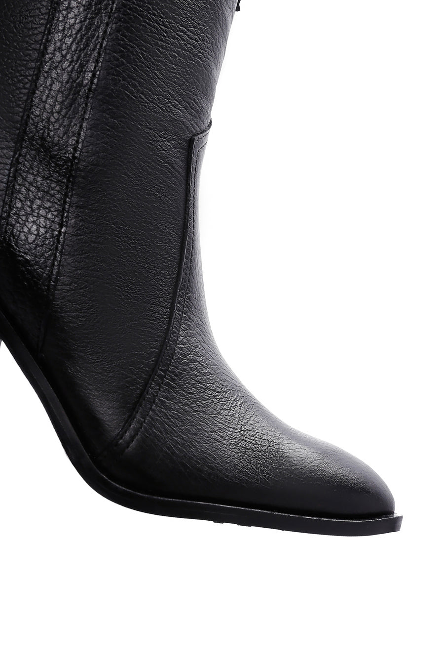 Women's Black Thick Heeled Leather Cowboy Boots
