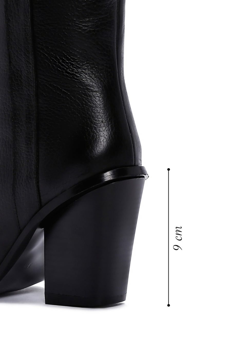 Women's Black Thick Heeled Leather Cowboy Boots