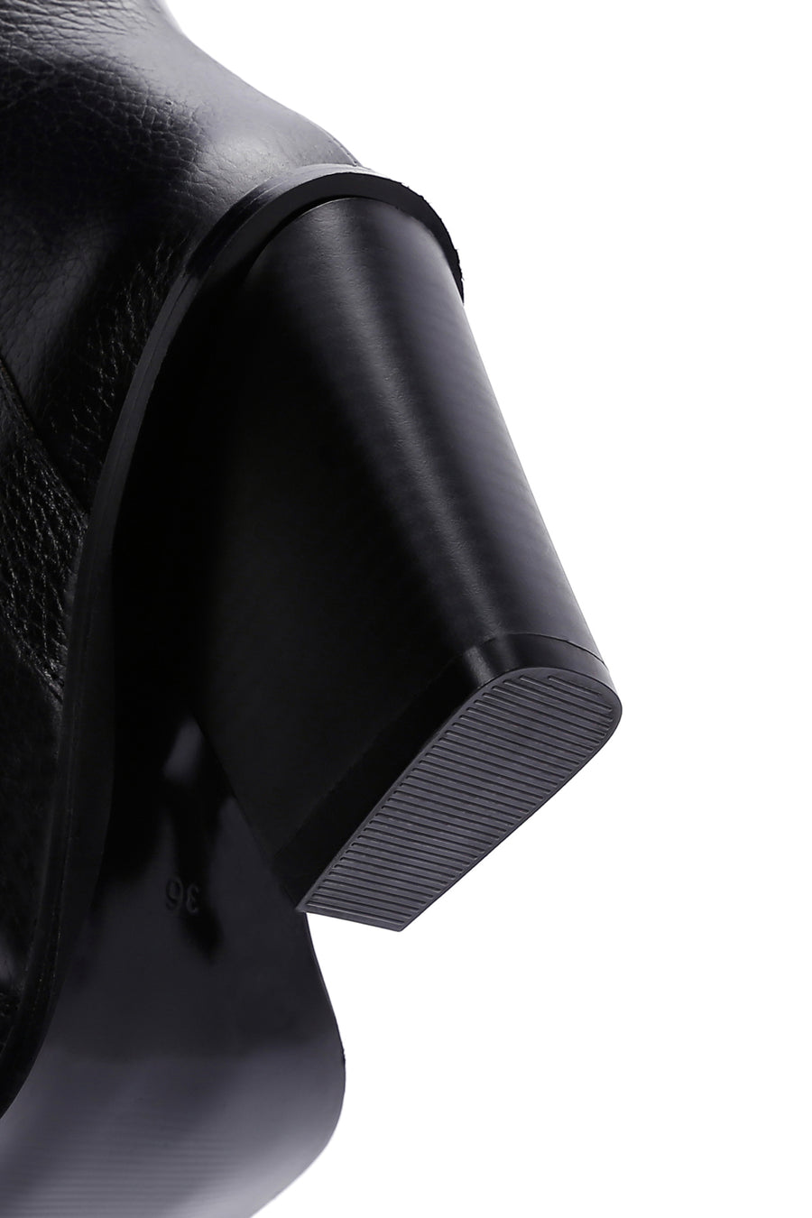 Women's Black Thick Heeled Leather Cowboy Boots