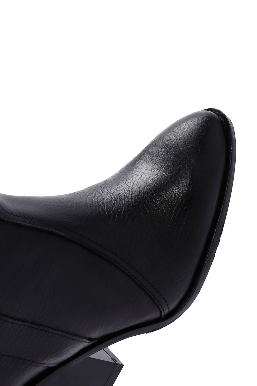 Women's Black Thick Heeled Leather Cowboy Boots
