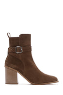 Women's Tan Suede Leather Heeled Boots | Derimod